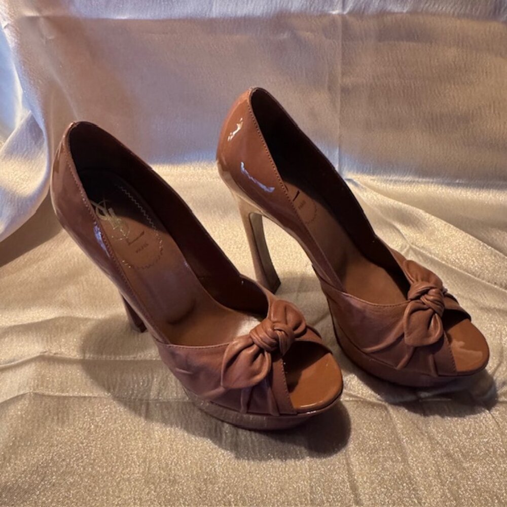 Yves Saint Laurent Palais B Light Clay Platform Heel - Size 38 -LIKE NEW - Picture 7 of 16